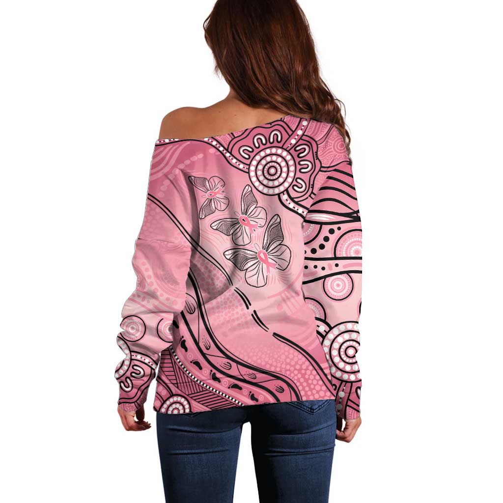 Pink Aboriginal Butterfly Ribbon Cancer Off Shoulder Sweater