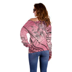 Pink Aboriginal Butterfly Ribbon Cancer Off Shoulder Sweater