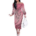 Pink Aboriginal Butterfly Ribbon Cancer Off The Shoulder Long Sleeve Dress
