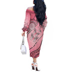 Pink Aboriginal Butterfly Ribbon Cancer Off The Shoulder Long Sleeve Dress
