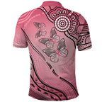 Pink Aboriginal Butterfly Ribbon Cancer Polo Shirt