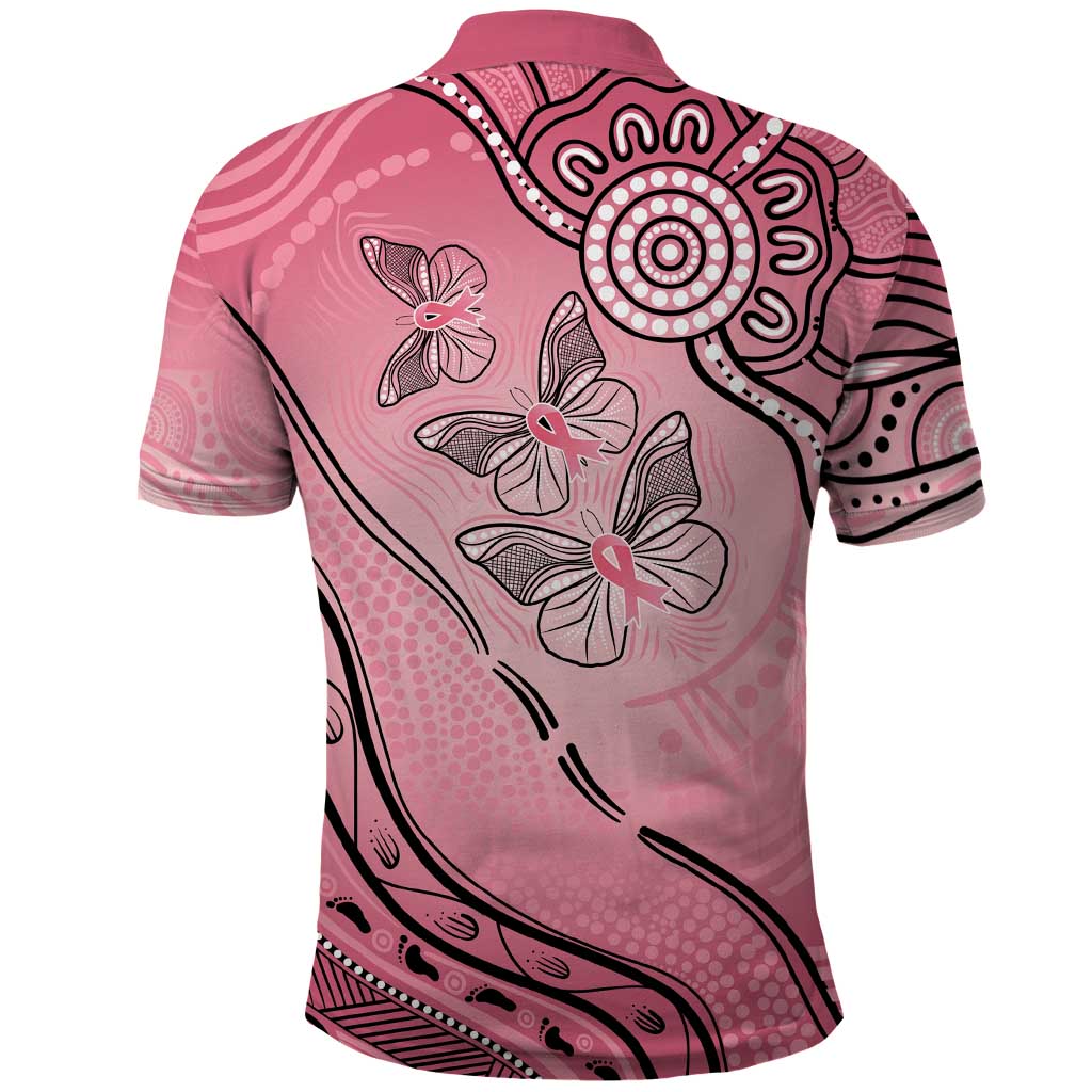 Pink Aboriginal Butterfly Ribbon Cancer Polo Shirt