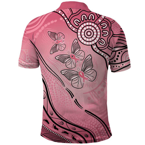 Pink Aboriginal Butterfly Ribbon Cancer Polo Shirt