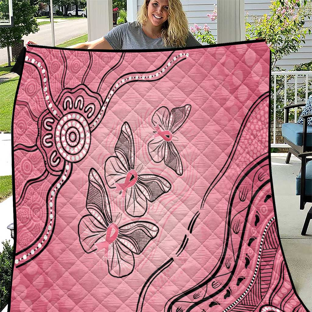 Pink Aboriginal Butterfly Ribbon Cancer Quilt