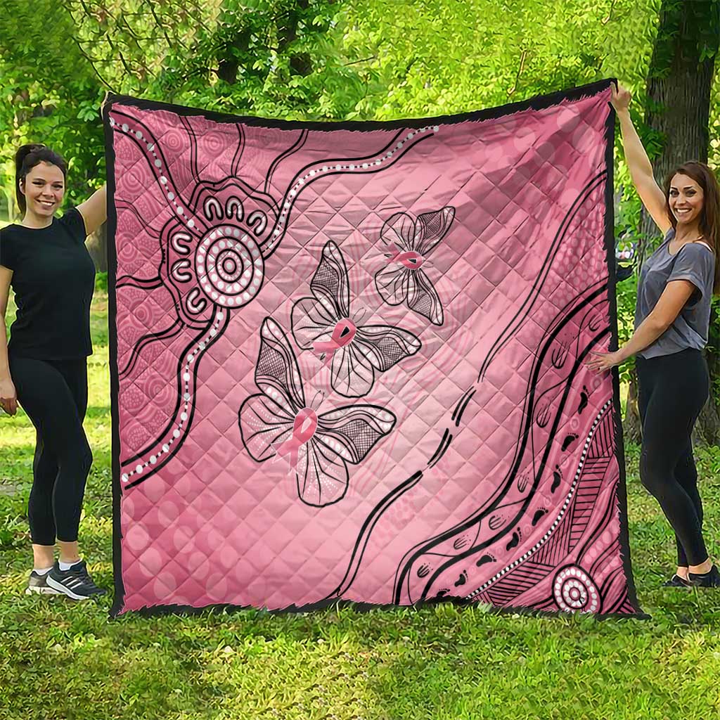 Pink Aboriginal Butterfly Ribbon Cancer Quilt