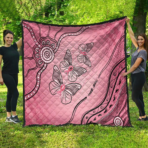 Pink Aboriginal Butterfly Ribbon Cancer Quilt