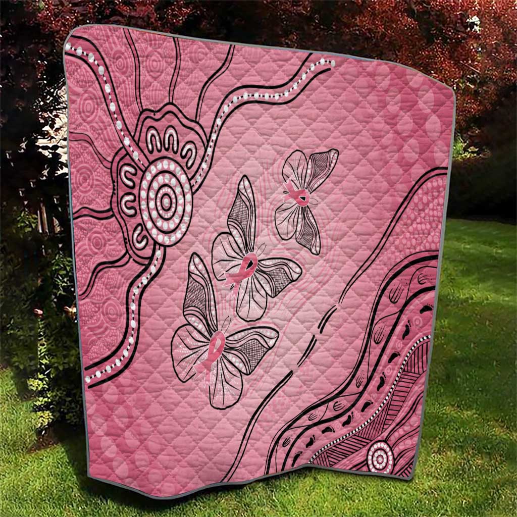 Pink Aboriginal Butterfly Ribbon Cancer Quilt