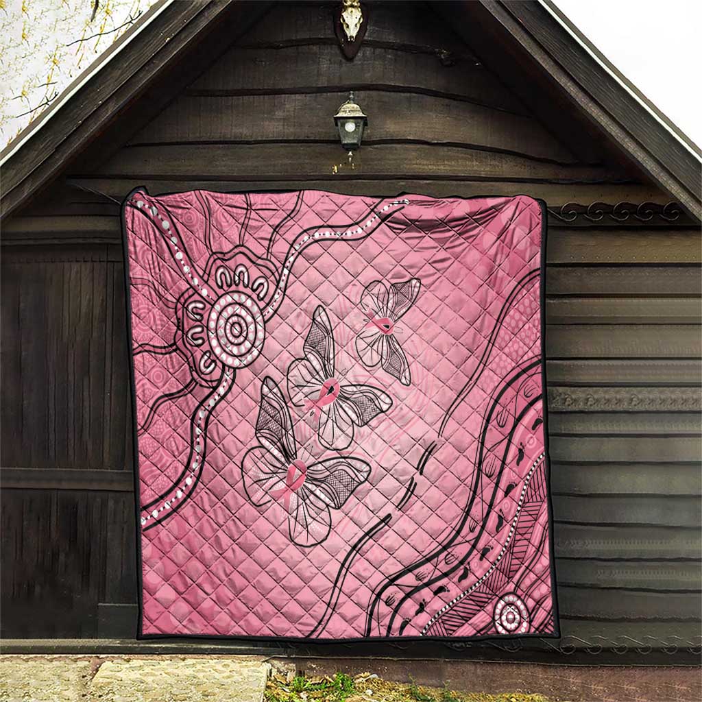Pink Aboriginal Butterfly Ribbon Cancer Quilt
