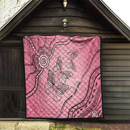 Pink Aboriginal Butterfly Ribbon Cancer Quilt