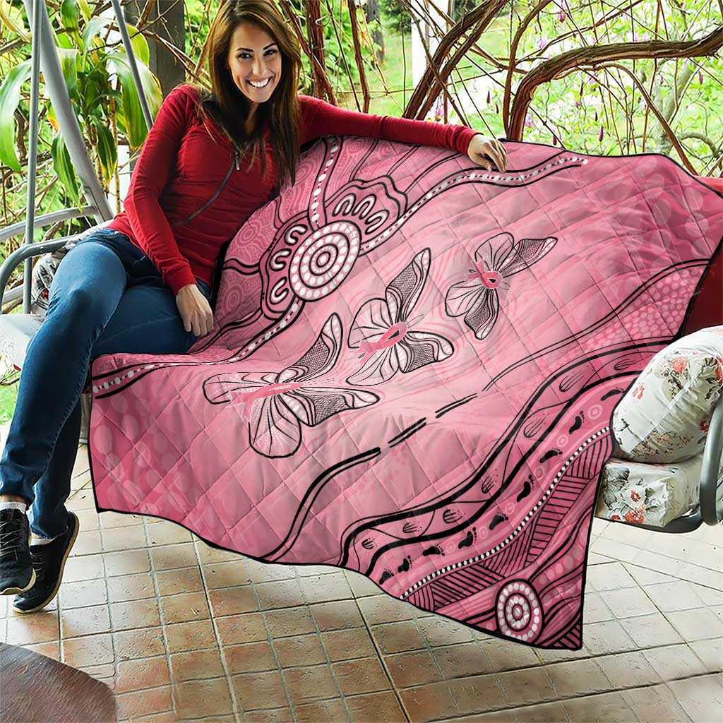Pink Aboriginal Butterfly Ribbon Cancer Quilt