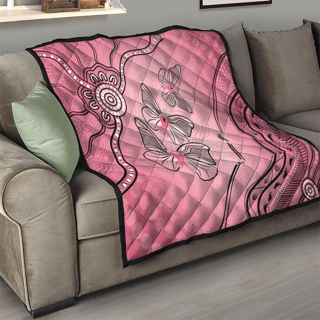 Pink Aboriginal Butterfly Ribbon Cancer Quilt