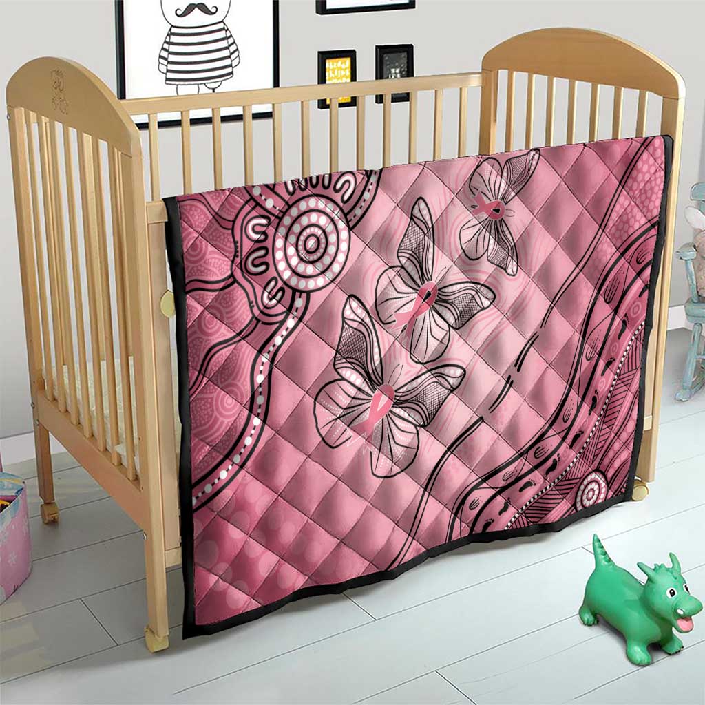 Pink Aboriginal Butterfly Ribbon Cancer Quilt