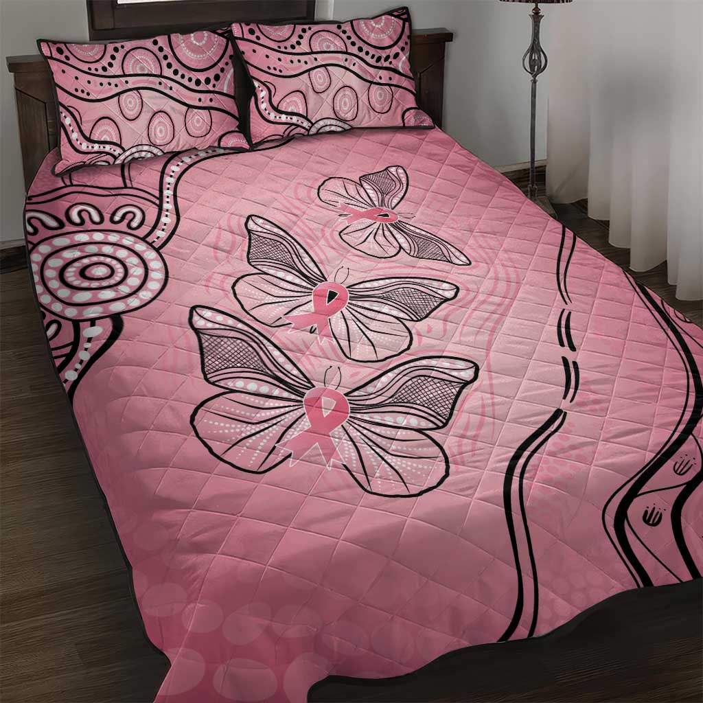 Pink Aboriginal Butterfly Ribbon Cancer Quilt Bed Set