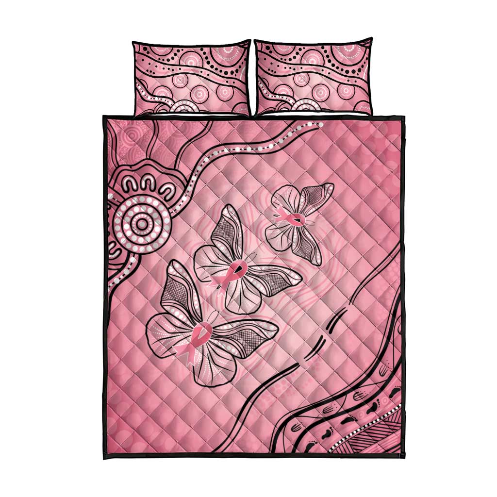 Pink Aboriginal Butterfly Ribbon Cancer Quilt Bed Set