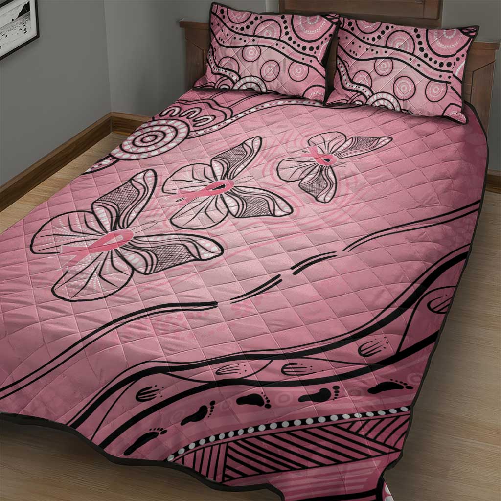 Pink Aboriginal Butterfly Ribbon Cancer Quilt Bed Set