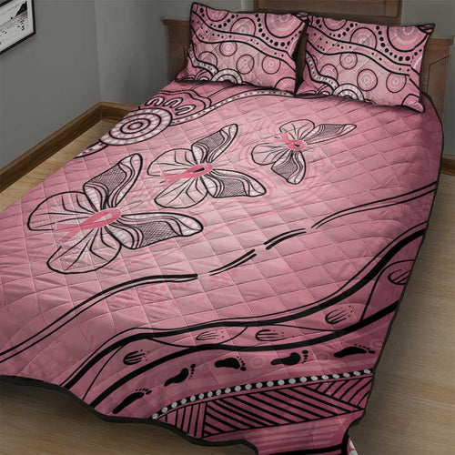Pink Aboriginal Butterfly Ribbon Cancer Quilt Bed Set