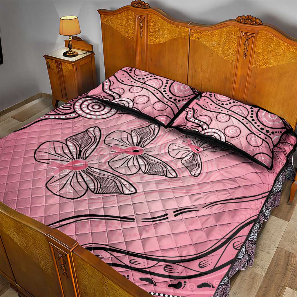 Pink Aboriginal Butterfly Ribbon Cancer Quilt Bed Set