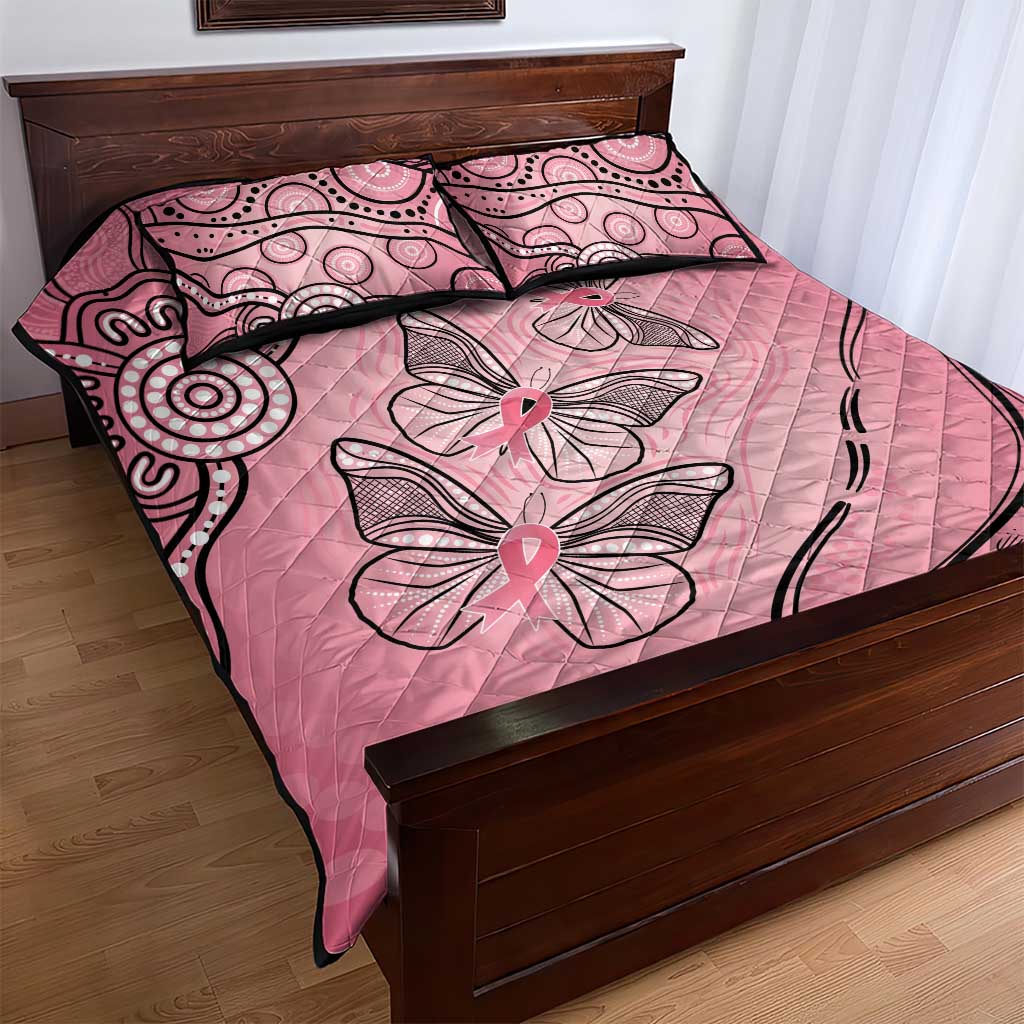 Pink Aboriginal Butterfly Ribbon Cancer Quilt Bed Set