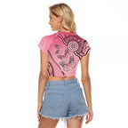 Pink Aboriginal Butterfly Ribbon Cancer Raglan Cropped T Shirt