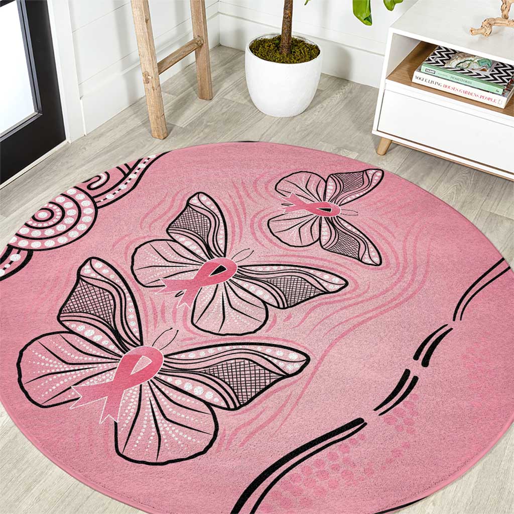Pink Aboriginal Butterfly Ribbon Cancer Round Carpet