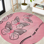 Pink Aboriginal Butterfly Ribbon Cancer Round Carpet