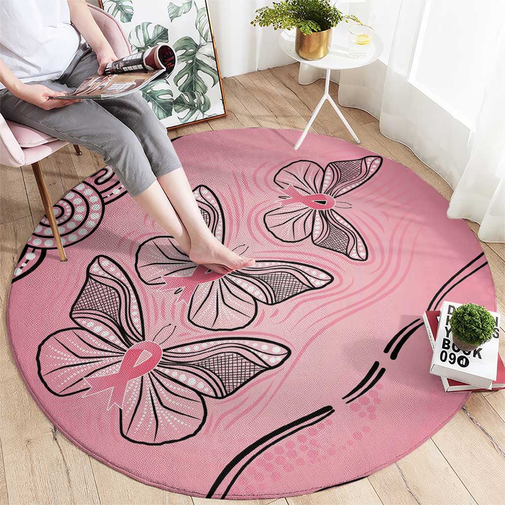 Pink Aboriginal Butterfly Ribbon Cancer Round Carpet