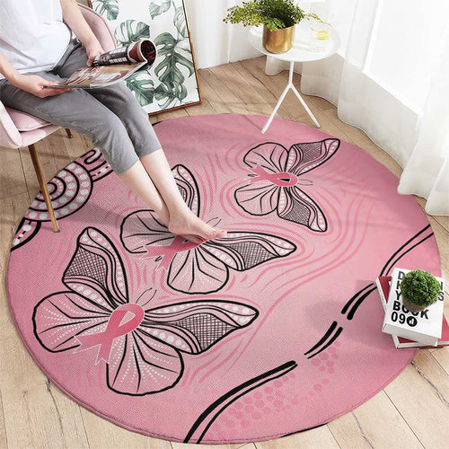 Pink Aboriginal Butterfly Ribbon Cancer Round Carpet