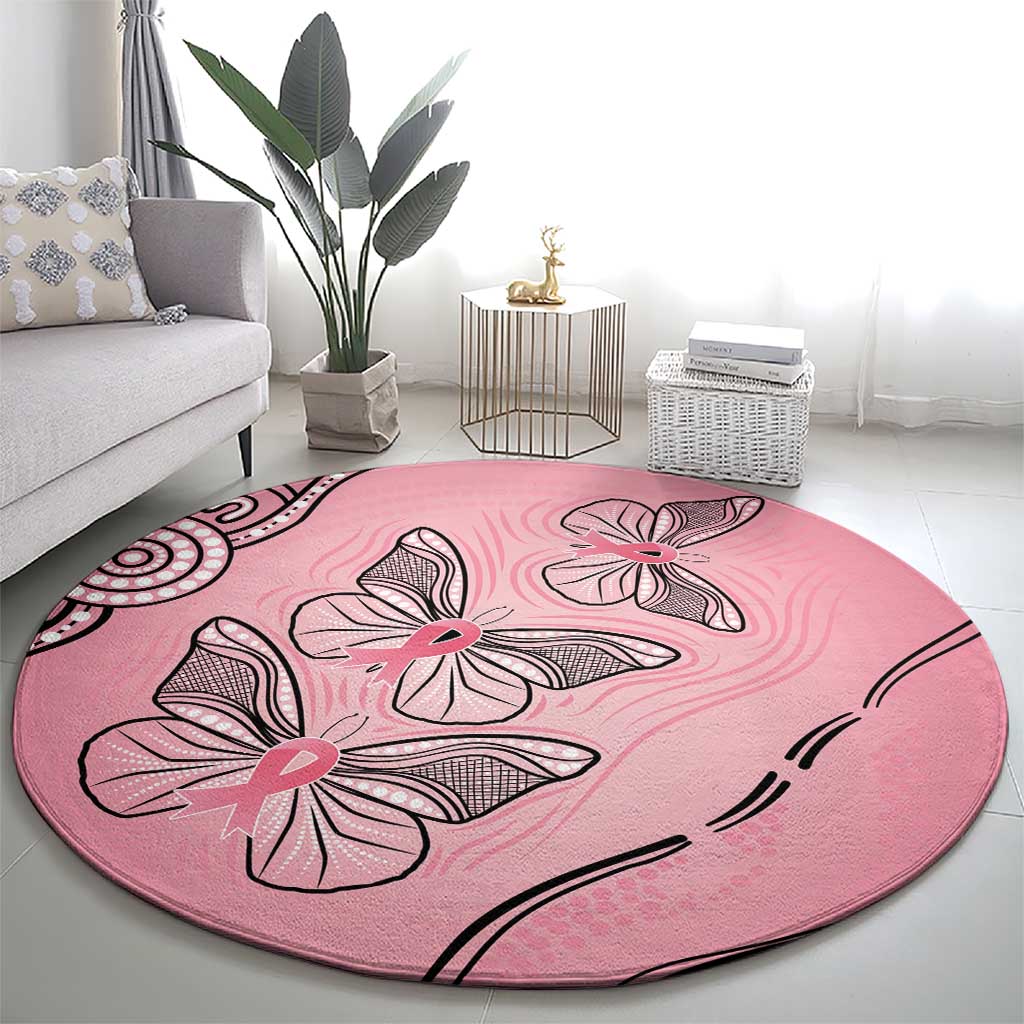 Pink Aboriginal Butterfly Ribbon Cancer Round Carpet