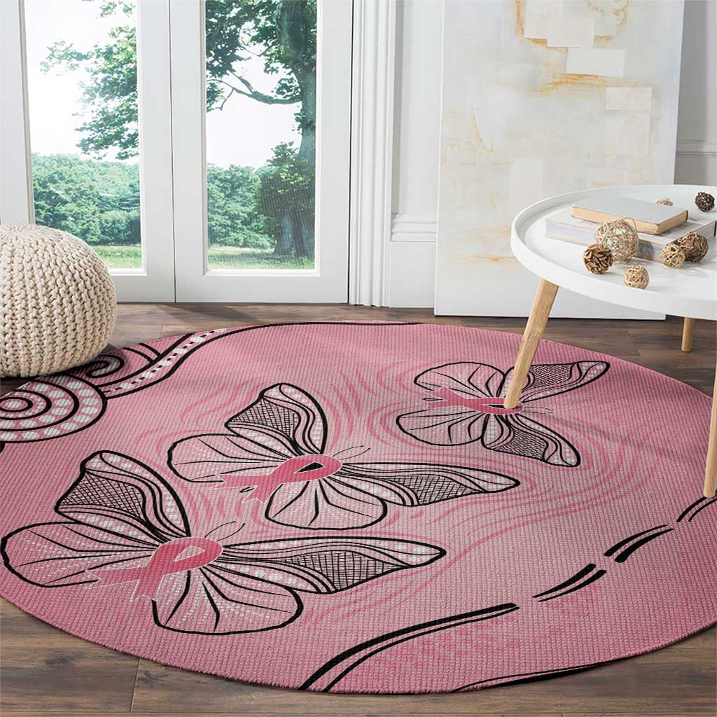 Pink Aboriginal Butterfly Ribbon Cancer Round Carpet