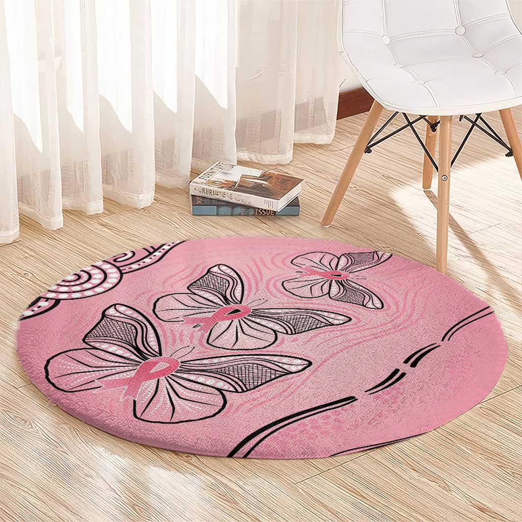 Pink Aboriginal Butterfly Ribbon Cancer Round Carpet