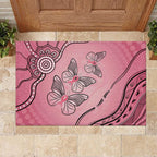 Pink Aboriginal Butterfly Ribbon Cancer Rubber Doormat