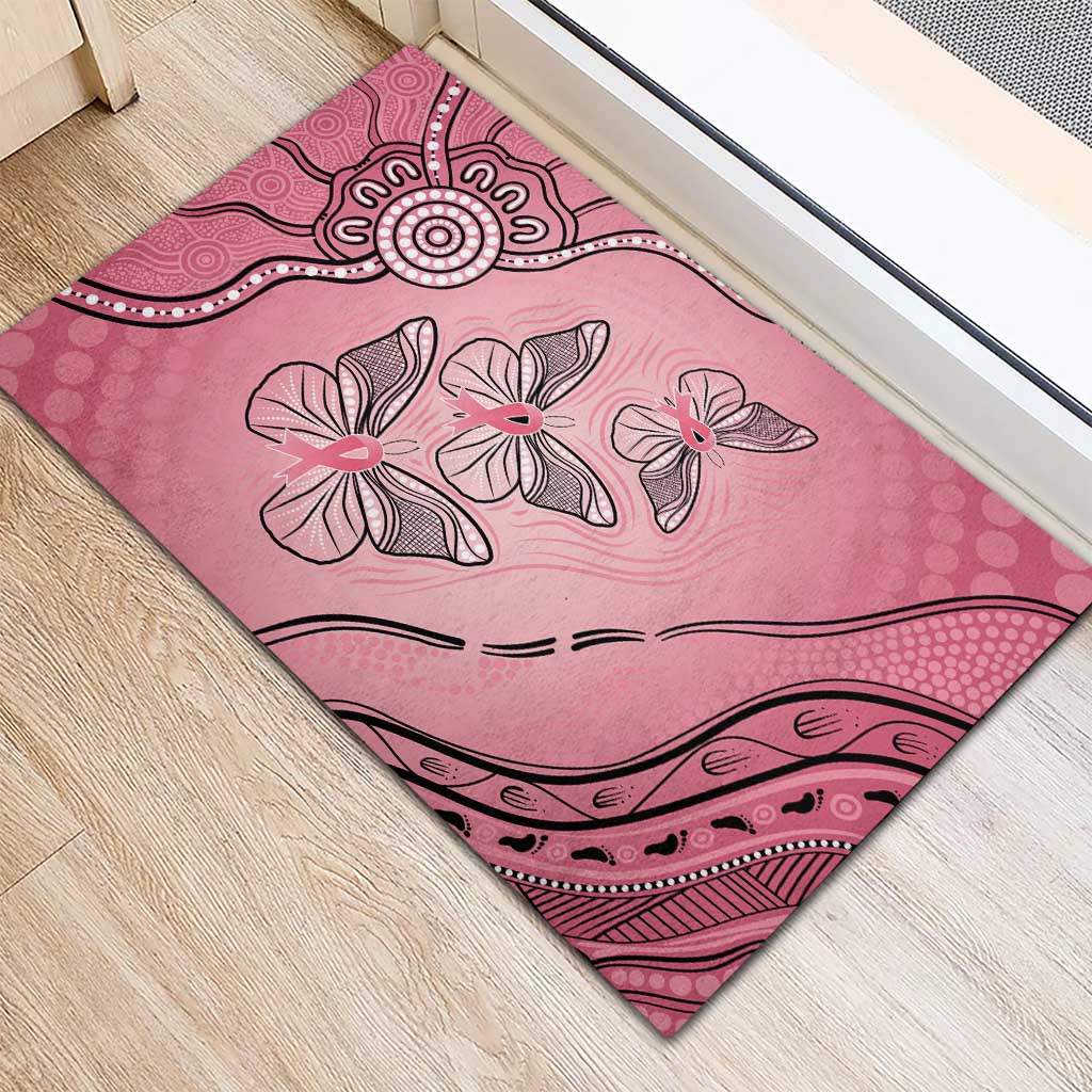 Pink Aboriginal Butterfly Ribbon Cancer Rubber Doormat