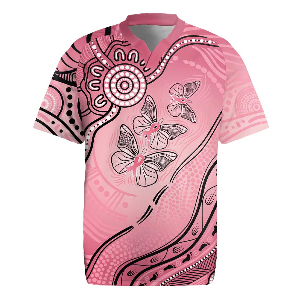Pink Aboriginal Butterfly Ribbon Cancer Rugby Jersey