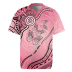 Pink Aboriginal Butterfly Ribbon Cancer Rugby Jersey