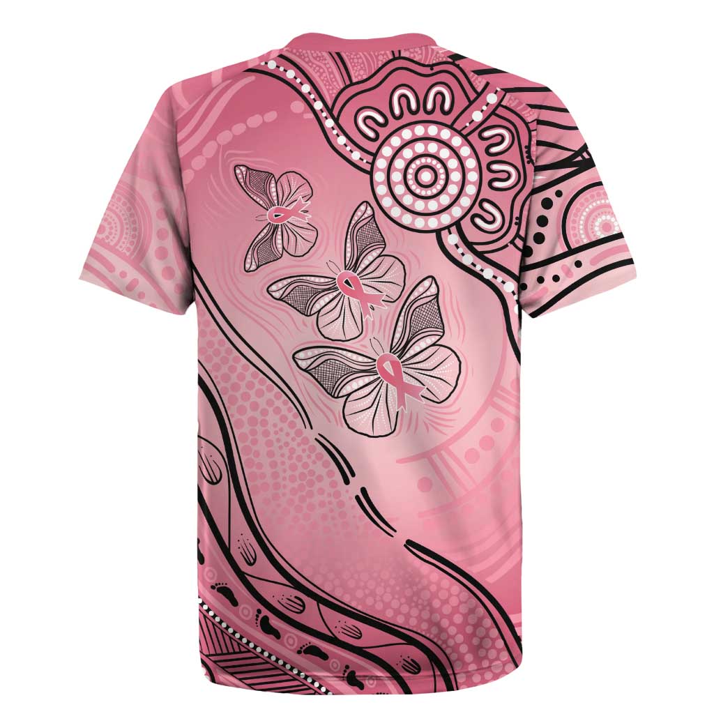 Pink Aboriginal Butterfly Ribbon Cancer Rugby Jersey