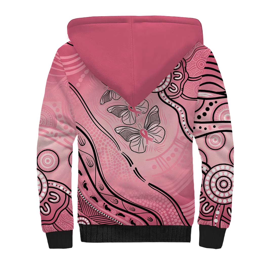Pink Aboriginal Butterfly Ribbon Cancer Sherpa Hoodie