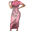 Pink Aboriginal Butterfly Ribbon Cancer Short Sleeve Bodycon Dress