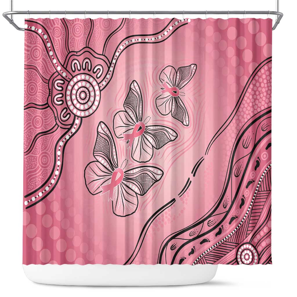 Pink Aboriginal Butterfly Ribbon Cancer Shower Curtain