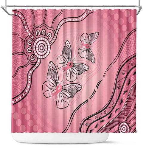 Pink Aboriginal Butterfly Ribbon Cancer Shower Curtain
