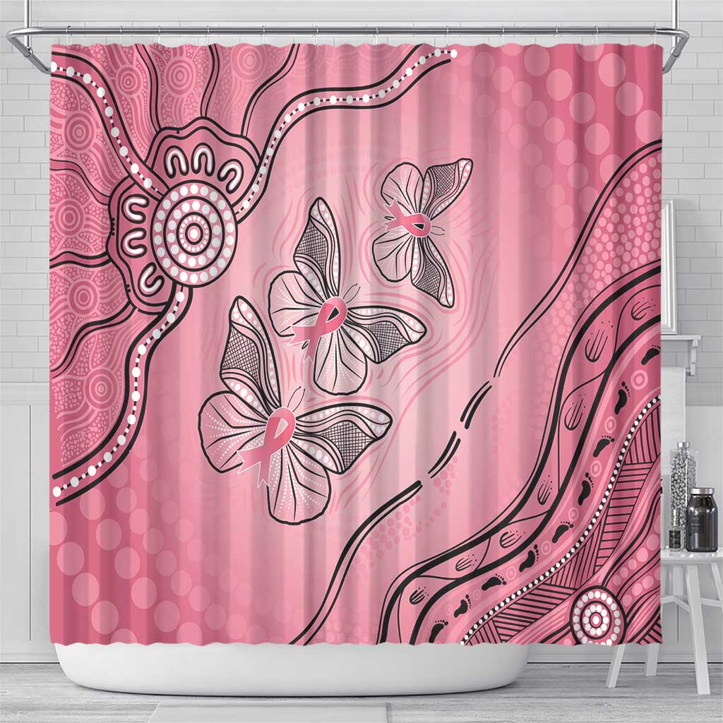 Pink Aboriginal Butterfly Ribbon Cancer Shower Curtain