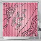 Pink Aboriginal Butterfly Ribbon Cancer Shower Curtain