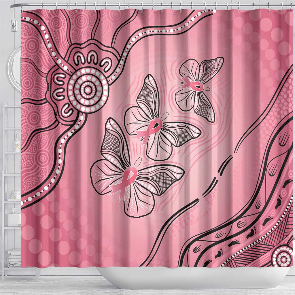 Pink Aboriginal Butterfly Ribbon Cancer Shower Curtain