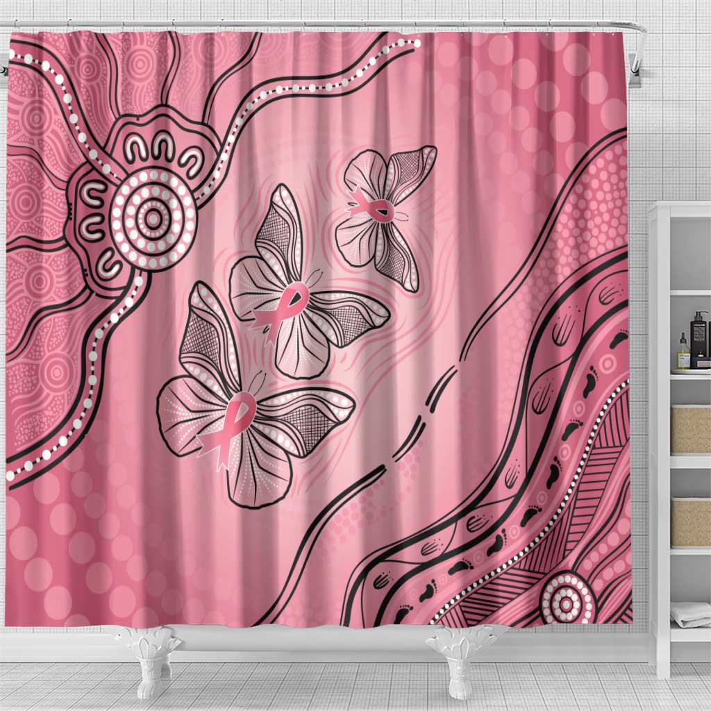 Pink Aboriginal Butterfly Ribbon Cancer Shower Curtain