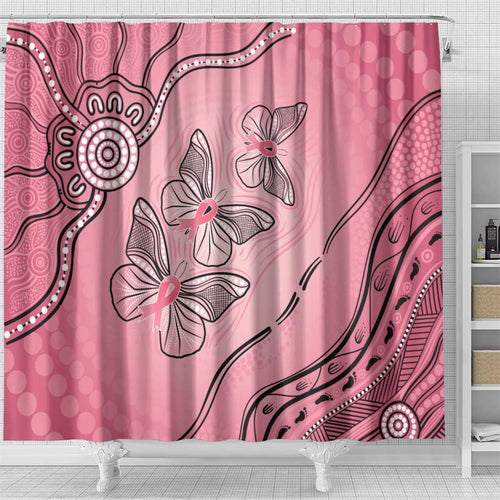 Pink Aboriginal Butterfly Ribbon Cancer Shower Curtain