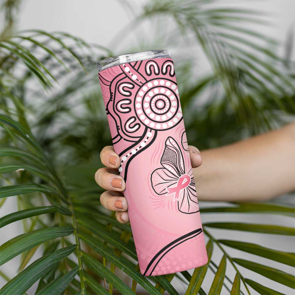 Pink Aboriginal Butterfly Ribbon Cancer Skinny Tumbler