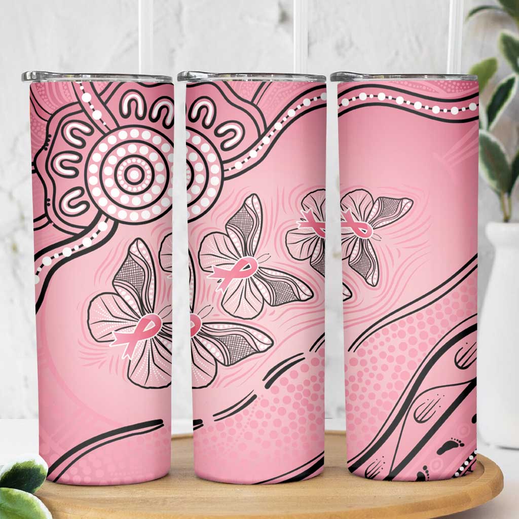 Pink Aboriginal Butterfly Ribbon Cancer Skinny Tumbler