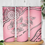 Pink Aboriginal Butterfly Ribbon Cancer Skinny Tumbler