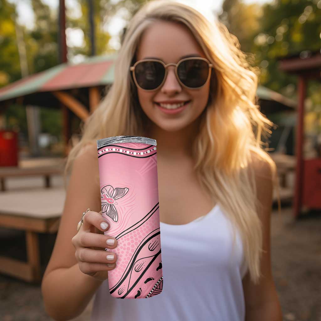 Pink Aboriginal Butterfly Ribbon Cancer Skinny Tumbler