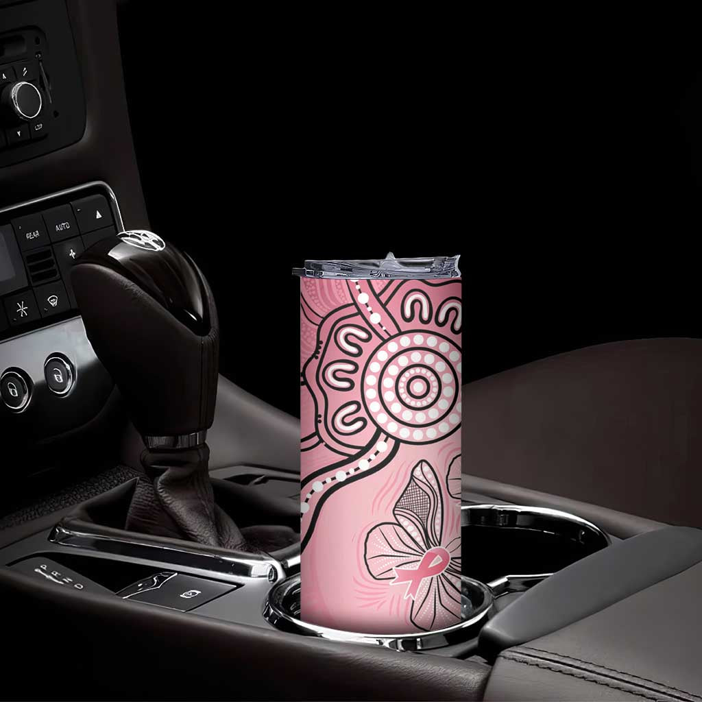 Pink Aboriginal Butterfly Ribbon Cancer Skinny Tumbler