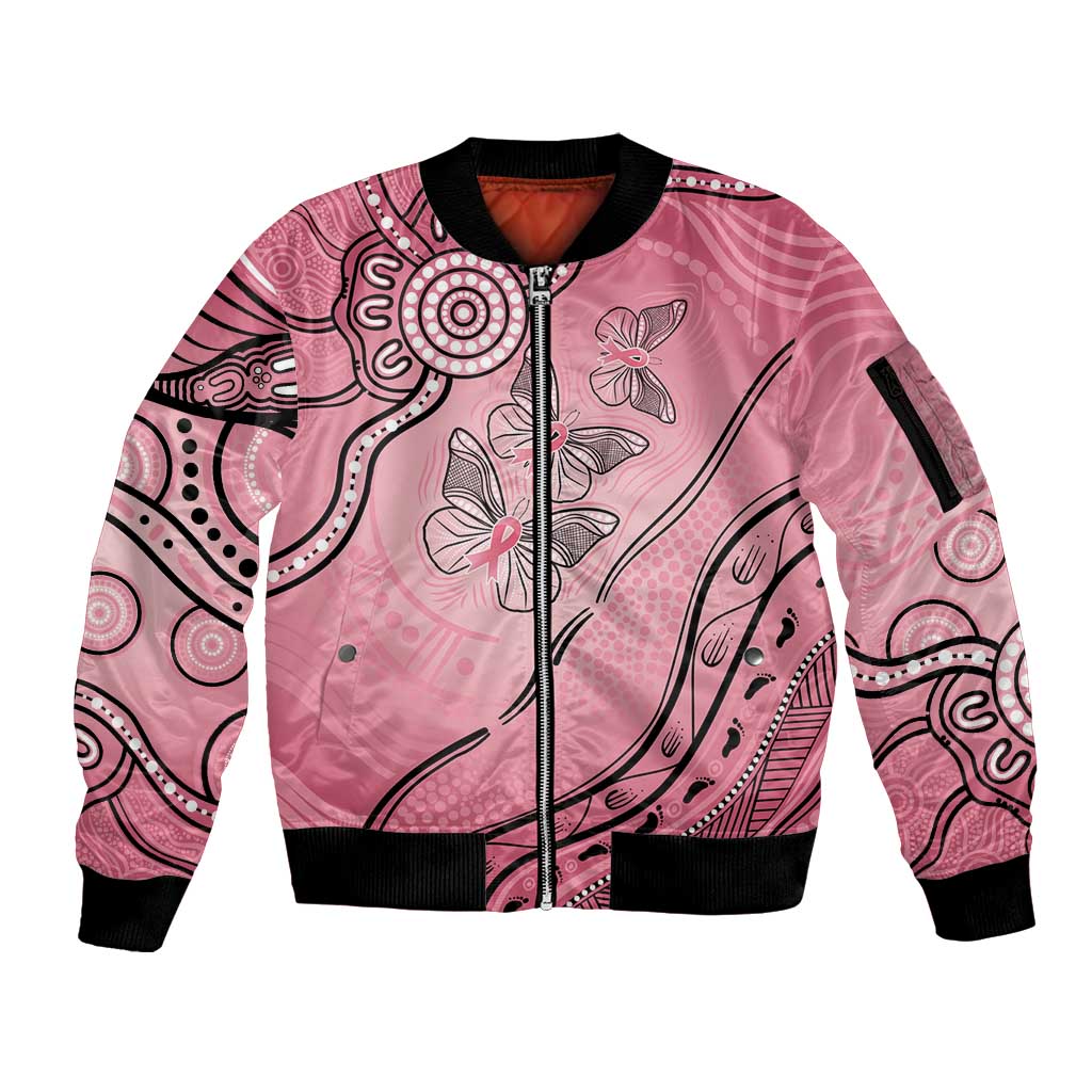 Pink Aboriginal Butterfly Ribbon Cancer Sleeve Zip Bomber Jacket